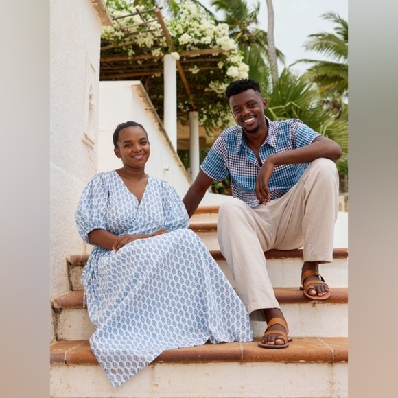 Tea Collection Men’s Button-Up Woven Shirt Lamu Plaid Cotton Linen Mix - Medium - Picture 2 of 10